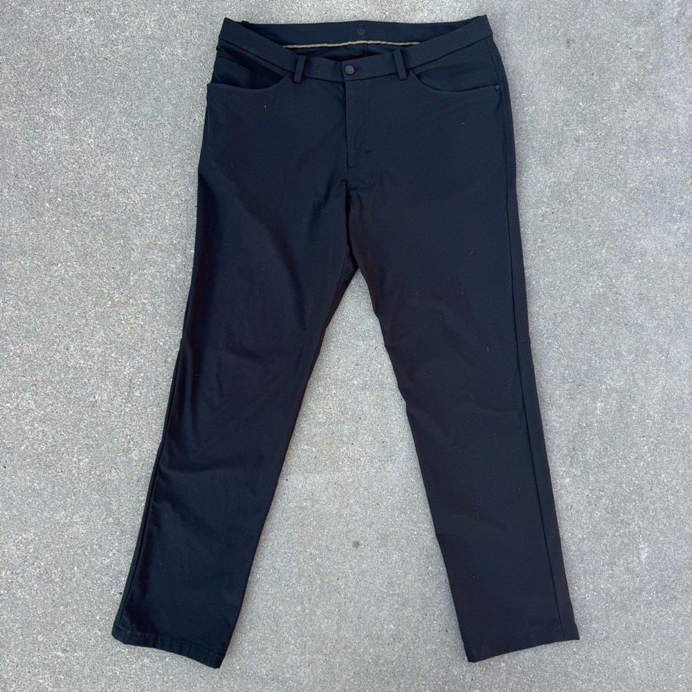 Lululemon Commission ABC Black Slacks Pants Dress Flat Front Size 36x33 E40416